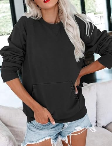 Womens Long Sleeve Sweatshirts Casual Crewneck Cute Pullover Tops Lightweight Sweatshirt with Pocket 20252