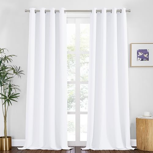 PONY DANCE Room Darkening Curtains for Bedroom - 2 Panels Set Thermal Insulated Doorway Hallway Room Divider Curtains for Bedroom Sliding Glass Patio Door, 55 x 94 inchs, Pure White