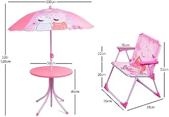 Peppa Pig Patio Set Kid's Garden Furniture 4-Piece Kids Patio Set With Table, 2 x Chairs, Adjustable Parasol Cartoon Design For Children (Peppa Pig)