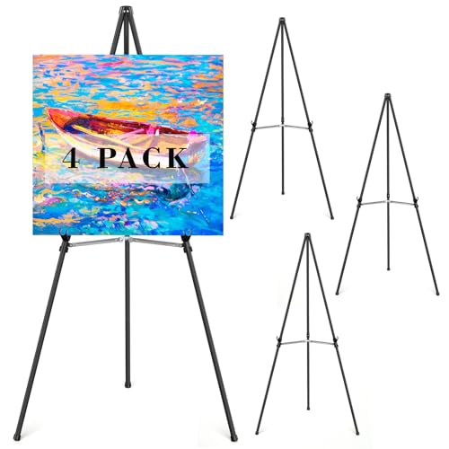 Rdiorry Easel Stand for Sign,63" Portable Metal Easel Stand for Wedding Sign,Adjustable Folding Art Easel for Display with Portable Bags(Black,4 Pack)