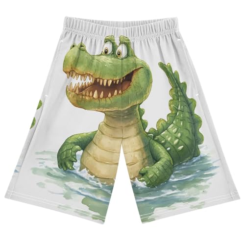 Crocodile Sleep Shorts Summer Pajama Shorts Elastic Waist Sleep Bottoms with Pockets 6-14 Years
