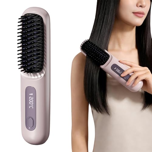 DAJASD Brosse à lisser 2 en 1 pour cheveux courts - Avec affichage LED et 3 niveaux de chaleur - Portable - Rechargeable - Pour cheveux et barbe - Violet