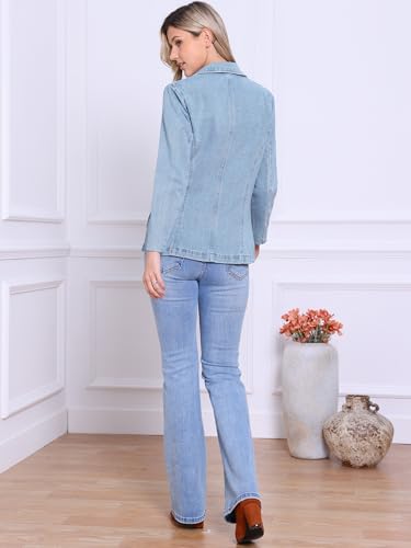 Allegra K Denim Blazer for Women Notched Lapel Long Sleeve Button Up Business Casual Jean Jacket with Pockets3