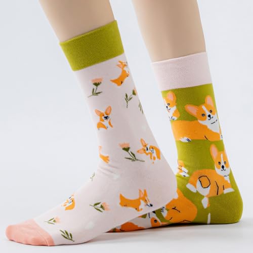 Image of 2 Pairs Cartoon Animal Crew Socks Fun Cotton Mid Calf Socks for Women
