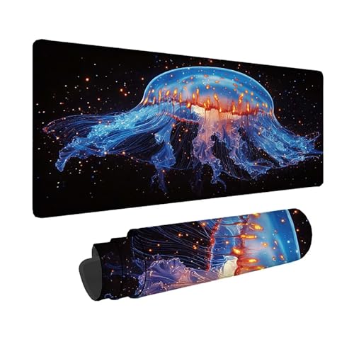 Tapis de souris XXL méduse étanche avec bords cousus anti-effilochage