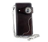 American Indian Chief Head Concho Biker Leather Handmade Long Wallet Purse W/Chain