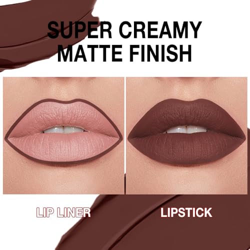 Image of Kaely Maroon Gradient Matte Lipstick Lip Liner Pencil for Women, 2in1 Flawless Contour Gradual Ombre Effect Lip Pencil Makeup Waterproof, labiales mate 24 horas originales, 19