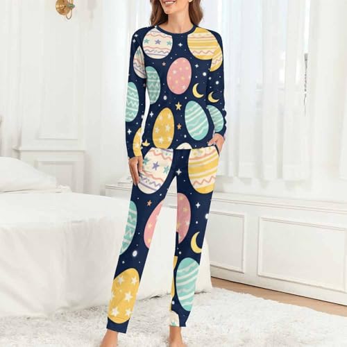 Image of Womens Pajamas Sets 2 Piece Long Sleeve Lounge Set Loose Pants Pj Sets Loungewear with Pockets