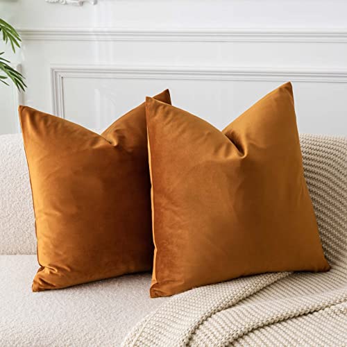 Image of JUSPURBET Rust Throw Pillow Covers Set of 2 Decorative 22x22 Velvet Pillow Covers for Couch Sofa Bed Soft Cushion Covers Cases with Invisible Zipper for Living Room Home Decor