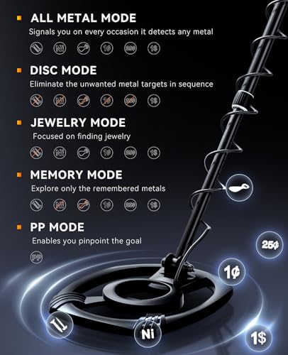 SUNPOW Metal Detector for Adults Professional, High-Tech with DSP Chip and Structure, 3 Pieces Custom, 30cm Waterproof Coil, 2 x LCD Display, 5 Modes, Adjustable Length (50 cm - 150 cm), Stable Spiral