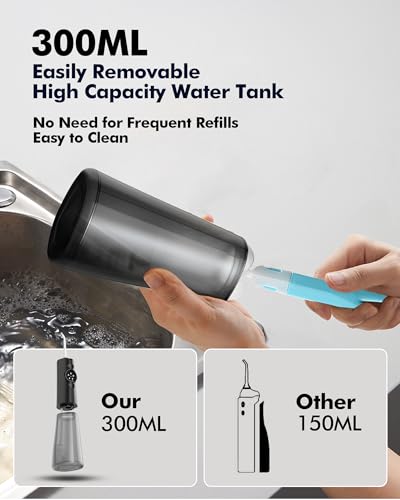 Munddusche Kabellos Water Flosser Zahnreinigung : LED-Anzeige 5 Modi Zahndusche mit 300ML Wassertank & 6 Düsen, IPX7 Wasserdichte Oral Irrigator Munddusche Testsieger(Schwarz) – Bild 6