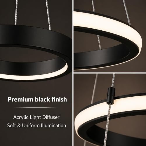 Image of Dreamie Mordern Led Chandelier Lights for Ceiling Size 600 Mm | Hanging Decoration Light for Living Room /Dinning Table /Office /Restaurant | Jhumar for Hall Decor | Black