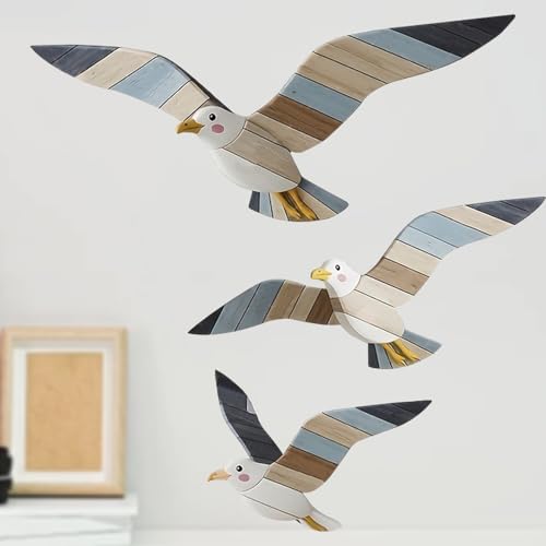 BSITSSS Maritime Wanddeko 3er-Set, Wanddeko Maritim, Maritime Deko mit Möwenmotiv, Dekorationen mit Küstenmotiv, Strand-Möwendekor für Wohnzimmer,...
