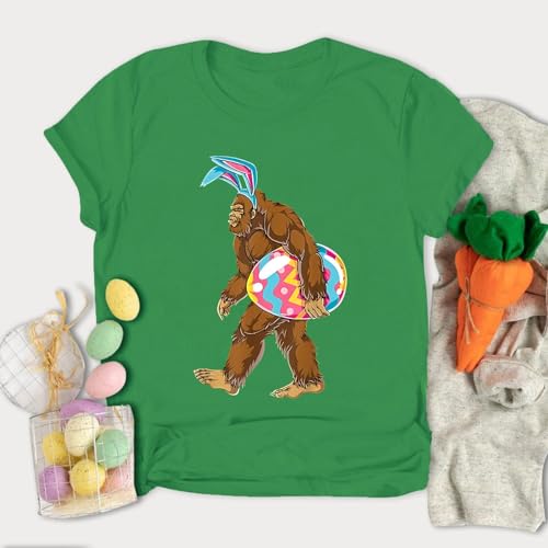 Elogoog Camiseta feminina feliz páscoa engraçada manga curta ovos de páscoa coelho coelho gráfico ca