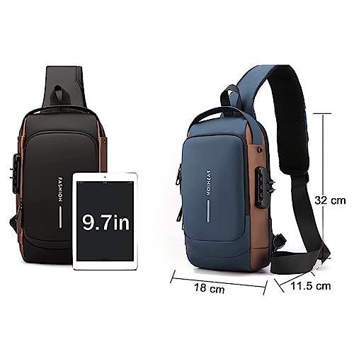 Image of ARURA (LABEL) Multifunction Anti-theft Shoulder Bag Crossbody Bag Travel Sling Bag with USB Port and Code Lock Messenger Backpack Chest Bag for Male Female