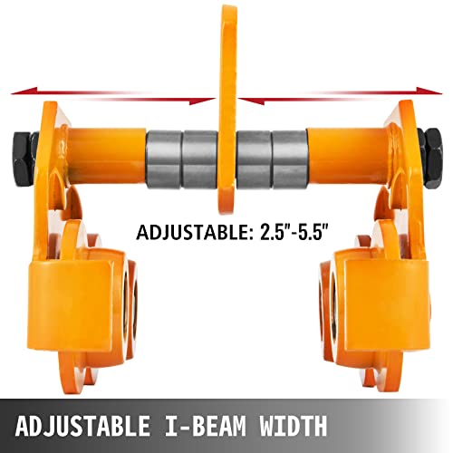 OrangeA Heavy Duty 0.5T Manual Trolley 1000LBS Plain Trolley Push Beam Track Roller Crane Lift Dual Wheels Garage Hoist for Straight Curved I Beam