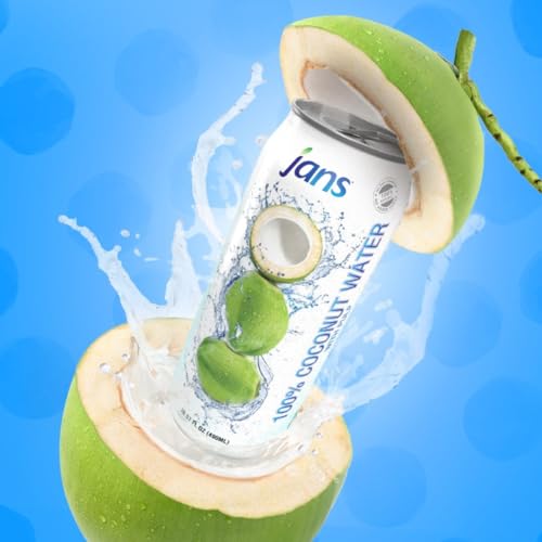 Image of Jans 100% Pure Coconut Water with Pulp (16.57 Fl Oz, Pack of 6) NO Sugar Added | Unsweetened Coconut Water | Not from Concentrate | Non-GMO | Refreshing Taste of the Tropics