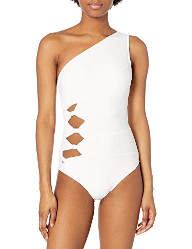 Carmen Marc Valvo Women's Shoulder One Piece Swimsuit, White, 4