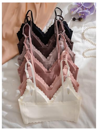 Women's 6 Pieces Bra Scallop Seamless Padded Comfy Wireless Bralettes Cami Tops2
