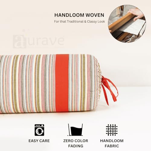 Image of AURAVE Woven Cotton 144 TC Bolster Cover with Drawstring Closure, Set of 2, Soft Breathable Durable Machine Washable for Sofa Bed & Home Decor, 15 inchx30 inch, Peach | Cover Only