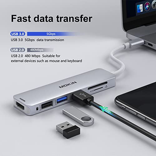 Adaptador USB C Hub HDMI para MacBook Pro 2019/2018/2017, MOKiN 5 em 1 Dongle USB-C para HDMI, leito