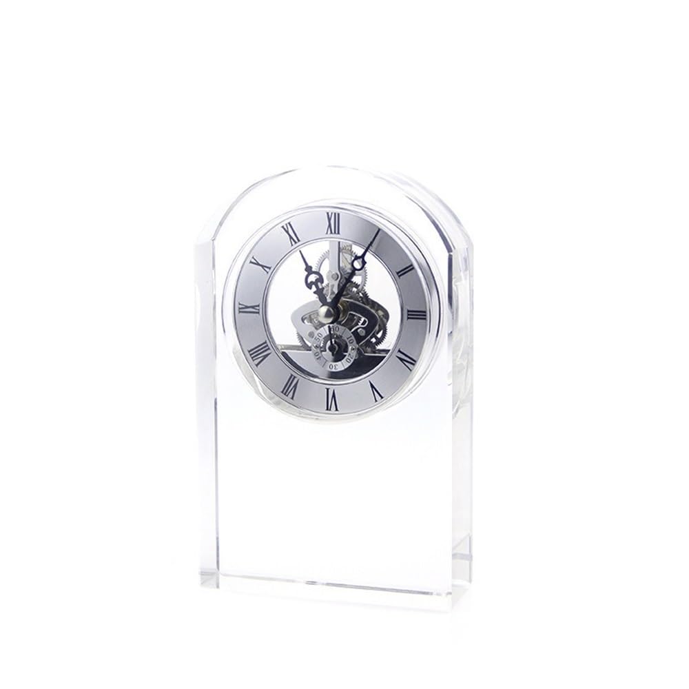 E7v2t9k6 Silver Countertop Luxury Crystal Table Clock Creative Desk Clocks Silent Bedside Bedroom Aesthetic Decoration Accessories For Living Room Mantlepiece Clock(Silver)