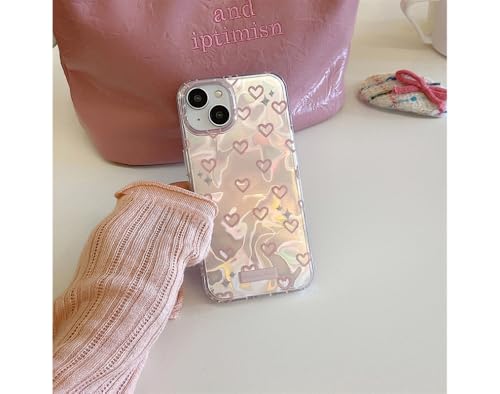 Image of COVERLY Luxury 3D Heart Aesthetic Designer Back Cover for iPhone 12 Pro - Slim Liquid Silicone Case with Handcrafted Real Pearl Jewel & Iridescent Holographic Waves (Blush Silver & Pearlescent Silver)