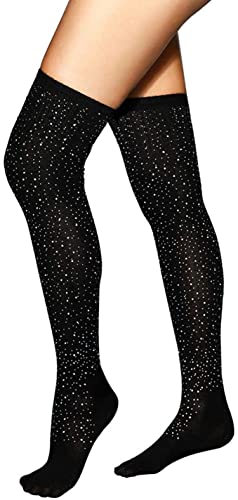 Womens Over Knee High Socks Sexy Sparkle Rhinestone Stockings Long Casual Socks Party Stockings