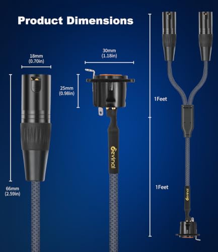 Image of XLR Pass Through Cable Splitter, 1 Female Panel Mount to Dual Male Connector Adapter Y Cable, Mic Feed /Pass Thru Converter for Stage Box, Patch Panel, Floor Box 2 feet(F D-Type to 2M)