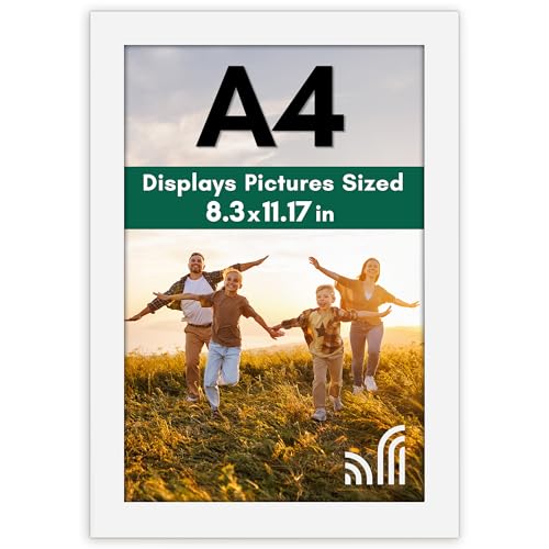 Americanflat A4 Picture Frame with Shatter-Resistant Glass - 8.3x11.7 Frame with Engineered Wood - Signature Collection - A4 Frames for Tabletop and Wall Display - White