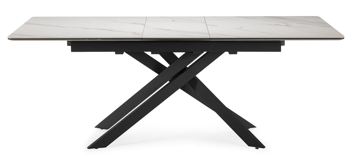 PEGANE Table à Manger, Table de Repas rectangulaire Extensible en céramique Coloris Blanc Mat, Pieds Coloris Noir - Longueur 160-200 x Profondeur 89,50 x Hauteur 76 cm