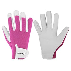 WESTWOOD FOX Ladies / Mens Leather Gardening Gloves Thorn Proof Garden work gloves (Medium, Pink)