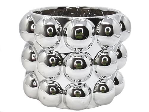 Silver Bubble (Übertopf H13cm) - aus Keramik als stilvoller Übertopf glänzend silberfarben modernes Design dekoratives Pflanzgefäß für Büro Fensterbank Tischdeko edle Blumenvase Geschenkidee Deko
