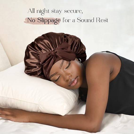 Image of Silk Bonnet for Hair with 3 Scrunchies, Adjustable Hair Cap for Sleeping, Bonnet for Curly Hair with Wide Elastic Tie Band