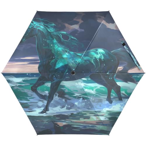 Parapluie anti-UV et léger motif cheval noir pour le voyage