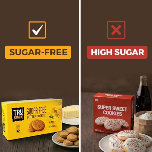 Image of TruSnax Sugarfree Butter Cookies | No Added Sugar | Diabetic-Friendly Biscuits | Healthy Tea-Time Baked Cookies | Vegetarian | 240g