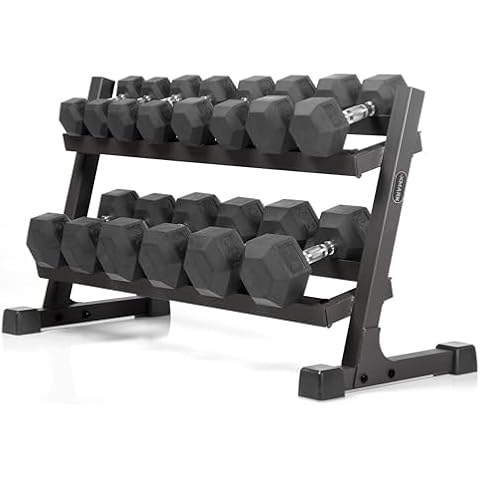 XMARK 10-50 Pound Dumbbells Weight Set (7 Pairs) with Weight Storage Rack (Black) Cover