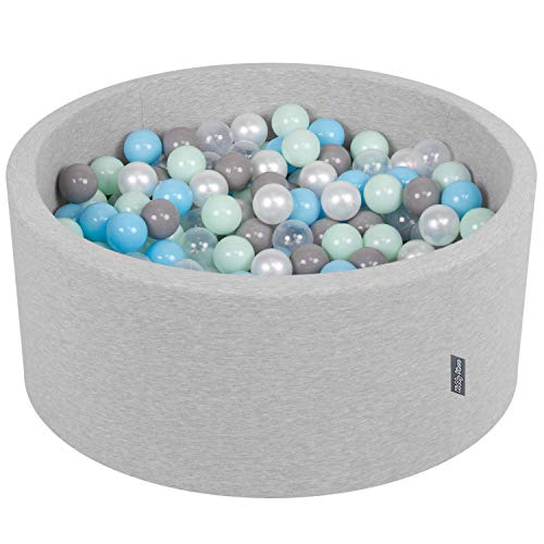 KiddyMoon Piscine À Balles pour Bébé Rond 90X40cm/300 Balles 7Cm Fosses À Boules Jouet Enfant, Gris Clair:Perle/Gris/Transparent/Babyblue/Menthe