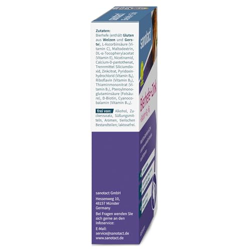 sanotact Bierhefe + Zink (60 Tabletten) • Für Haut, Haare & Nägel • Vitamin-Komplex mit Bierhefe, Zink, Biotin, Vitamin B12, B6 & Vitamin C • Haut & Haar Vitamine • 100% Vegan