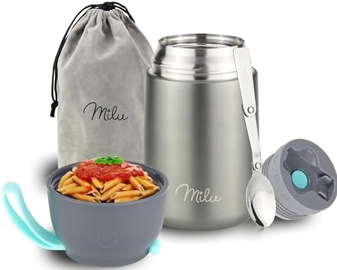 Milu® Thermobehälter für Essen 650ml, Edelstahl Warmhaltebehälter mit Löffel, Thermobecher Essen, Thermo Lunchbox für Kinder, Erwachsene, Thermobox Suppen, Babybrei, Speisebehälter
