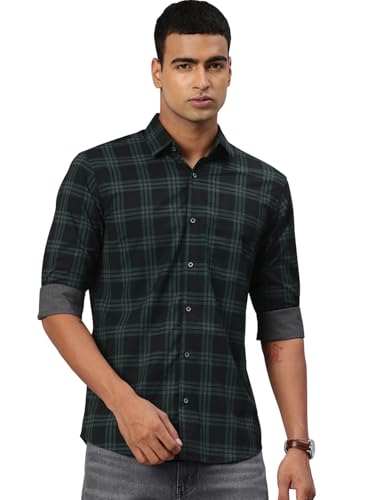 Image of Majestic Man Comfort Slim Fit Cotton Blend Checked Casual Shirt