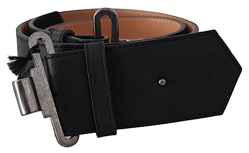 Ceinture Ermanno Scervino vintage femme en cuir noir et boucle style militaire