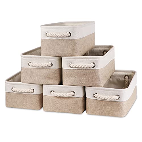 Image of Bidtakay Small Baskets Fabric Storage [6 Pack] Beige Storage Bins 11.8 X 7.8 X 5 Inches Empty Gift Basket Decorative Storage Baskets for Shelves, Baby Clothes Storage, Bathroom(White&Beige)