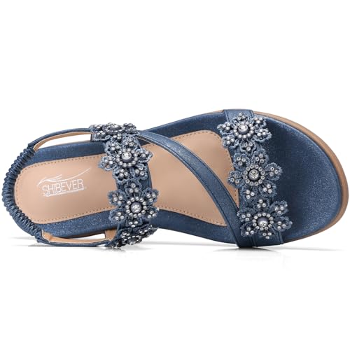 Image of TEMOFON Sandals for Women Flat Dressy Summer Flower Sandals with Ankle Strap Comfortable Casual Walking Flat Sandals Size 5-11
