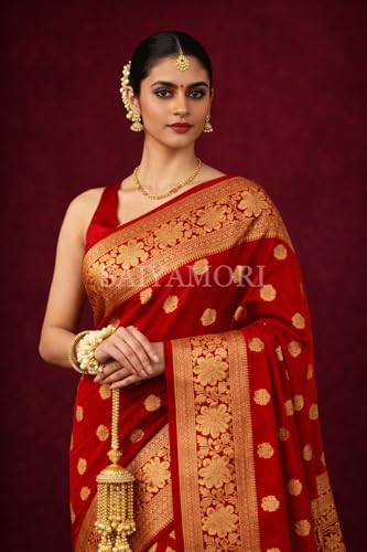 Image of Women's Soft Silk Style Jacquard Saree with Rich Zari Woven Border & Pallu | 5.6 Mtr Saree with 0.8 Mtr Unstitched Blouse