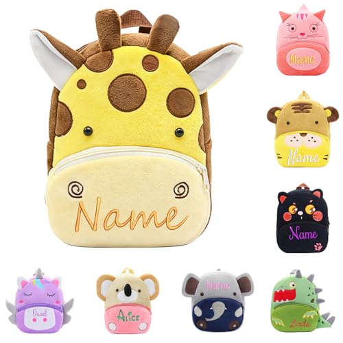 XNBTIM Mochila infantil personalizada, nome bordado adequado para meninas, crianças, mochila bebé bonitos padrões de animais adequados para faculdades, berçário presentes personalizados 8 estilos