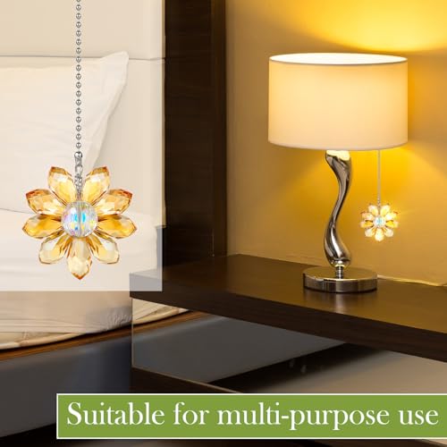 Image of Threehoney 4 Pieces Ceiling Fan Pull Chain Extender Light Pull Light Chain Extender Pack for Ceiling Fans Extension Pack Crystal Glass Flower Pendants with 22.8 Inch(Gold)