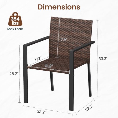 Image of Amopatio Stackable Wicker Chairs, Patio Dining Chairs Set of 6, All-Weather Breathable Outdoor Dining Chair, Steel Frame, Armchair w /Armrests, for Garden, Porch, Deck, Poolside, Fire Pit, Brown