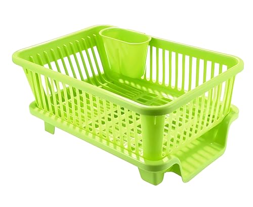 Houshe 3 in 1 Durable Plastic Kitchen Sink, Large Dish Rack Drainer, Drying Rack Washing Basket with Tray for Kitchen, Dish Rack Organizers, Utensils Drainer Basket for Kitchen, Green (B0D47VB73N) Amazon Price History, Amazon Price Tracker