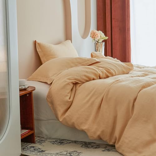 Simple&Opulence 100% Linen Duvet Cover Set, Natural French Flax Sand Duvet Cover Twin Size, Breathable Soft Comfy Linen Bedding Comforter Cover with 1 Pillowcase(Sand, 86"x68") by Simple&Opulence - Used condition - Image 6